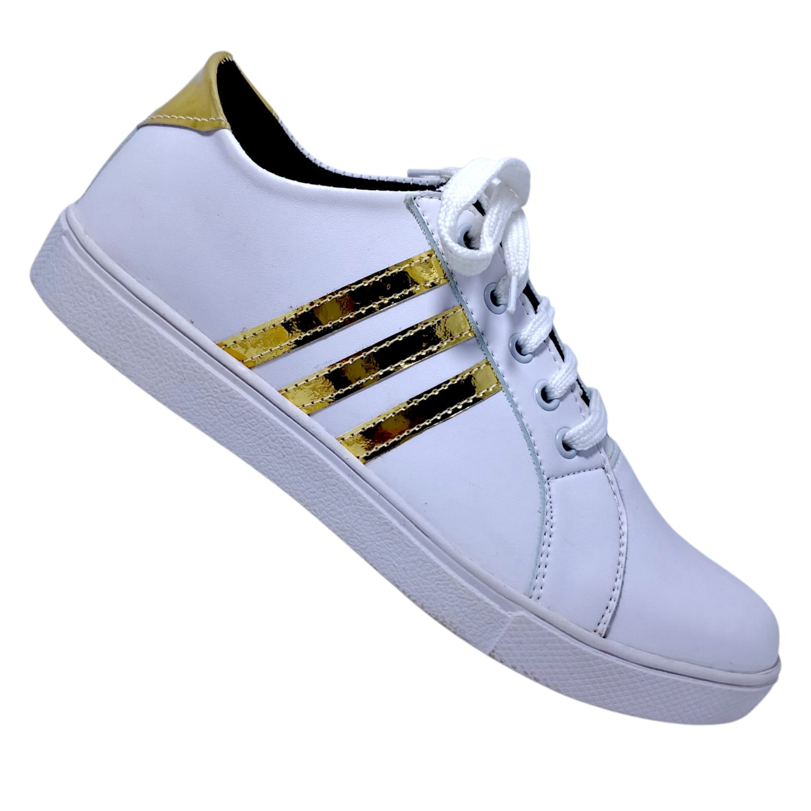 White & Gold Casual Sneaker – Unisex Stylish Everyday Wear
